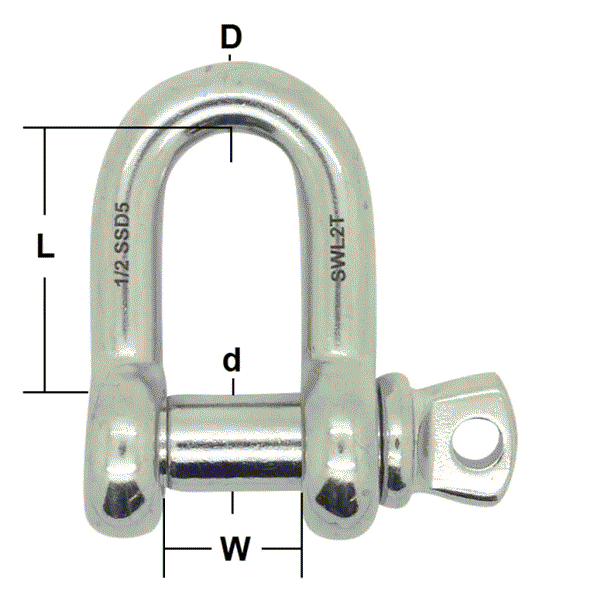stainless screw pin dee shackle dimensions